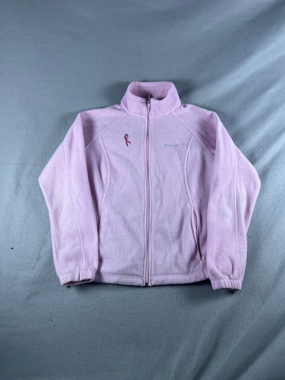 Columbia Fleece Jacket Womens XL Pink Raglan Sleeve Breast Cancer Ribbon Outdoor